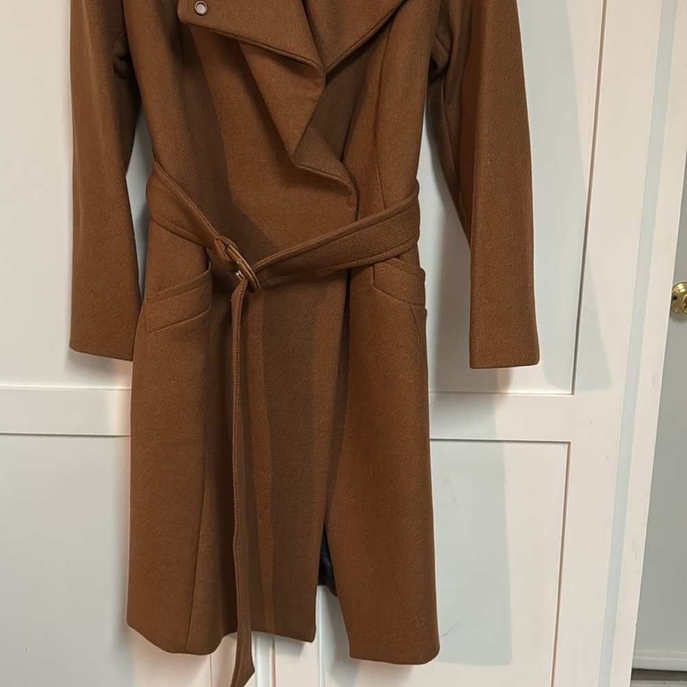 Brown Solid Longline Coat, Size M - image 5